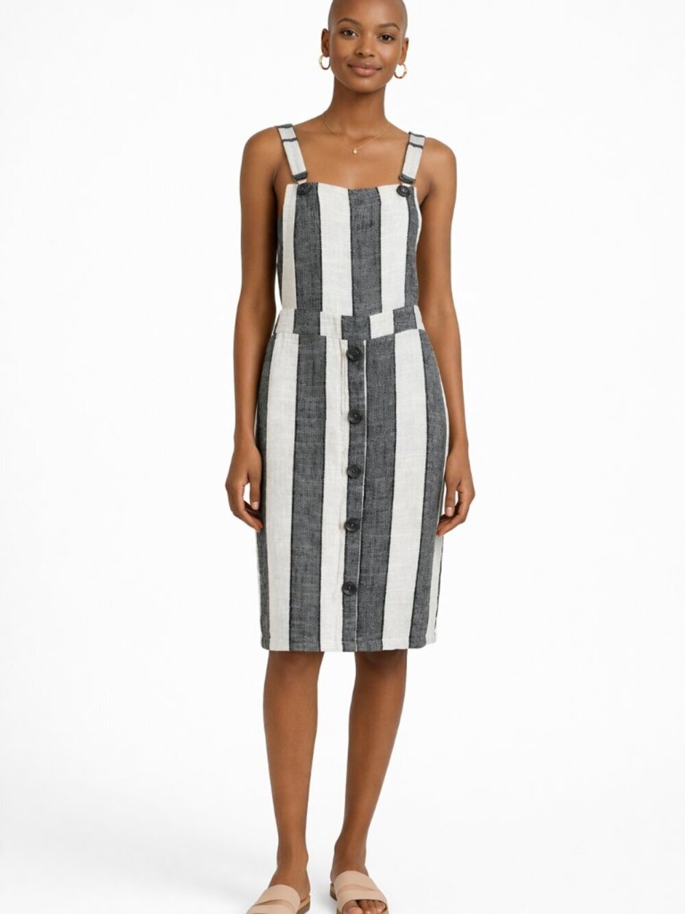 Urban Romantics Striped Linen Blend Overall Dress